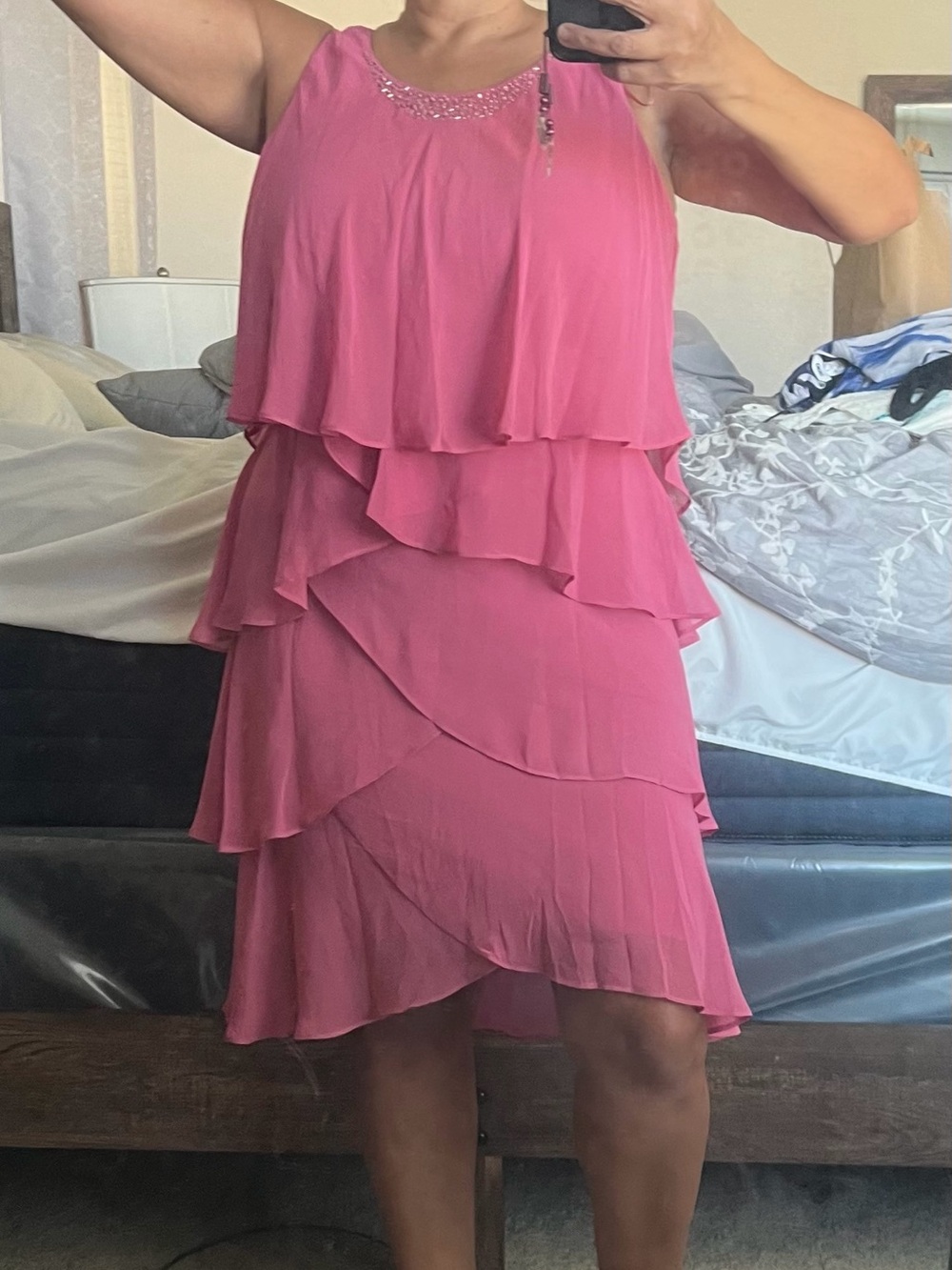 SLNY Pink Tiered Chiffon Mini Skirt